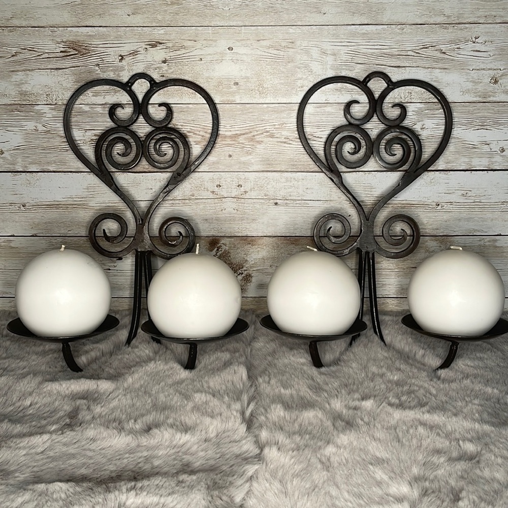 2 Candle Swirling Iron 💕 Wall Sconce 2 Piece Set